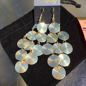 🛍 Gold Tone Spiral Disk Dangle Earrings